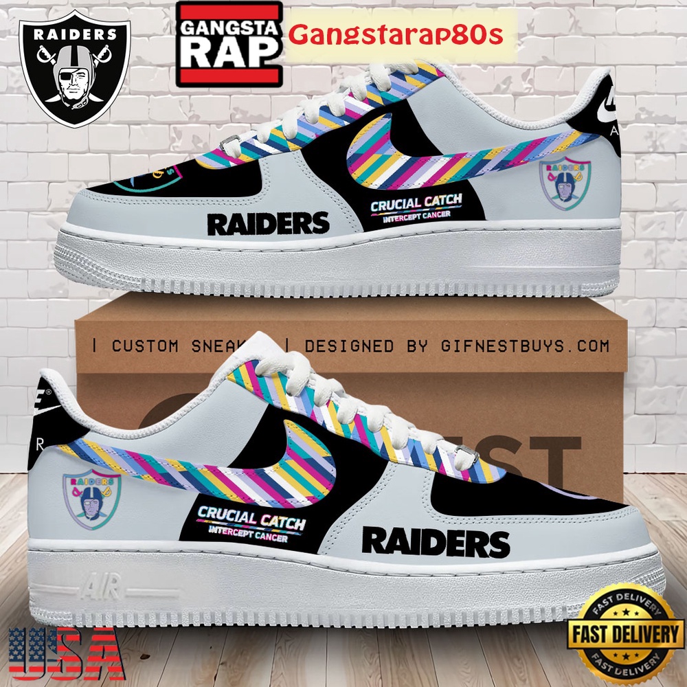 Las Vegas Raiders Crucial Catch Cancer Air Force 1 Sneakers Shoes Las Vegas Raiders Crucial Catch Cancer Air Force 1 Sneakers Shoes