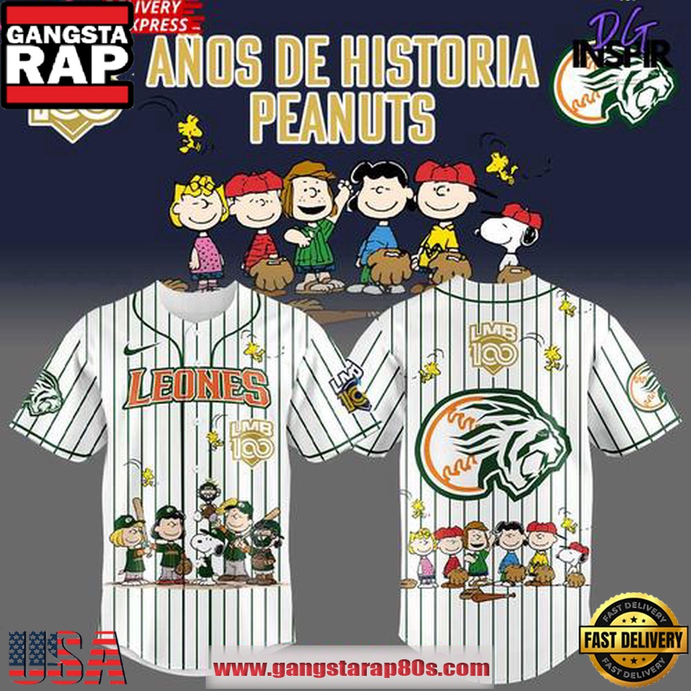 Leones Peanuts 100 Years LMB Edition Baseball Jersey Shirt Leones Peanuts 100 Years LMB Edition Baseball Jersey Shirt
