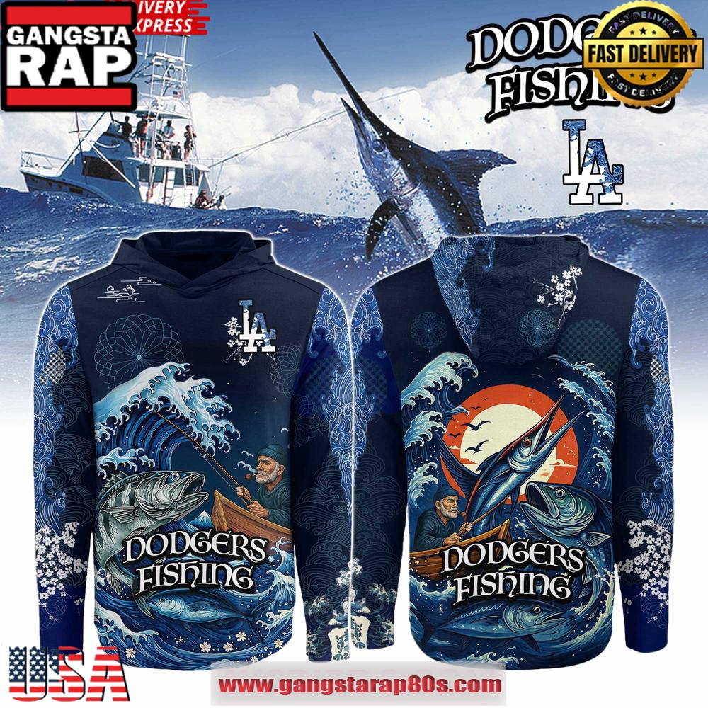 Los Angeles Dodgers x Wave Hunter Fishing Limited All Over Print Hoodie Los Angeles Dodgers x Wave Hunter Fishing Limited All Over Print Hoodie