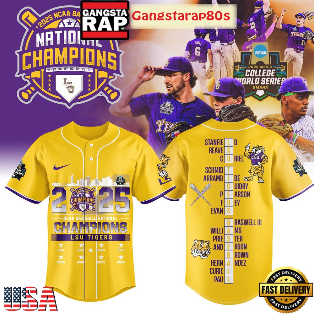 LSU Tigers 2025 NCAA Baseball National Champions Baseball Jersey Shirt LSU Tigers 2025 NCAA Baseball National Champions Baseball Jersey Shirt