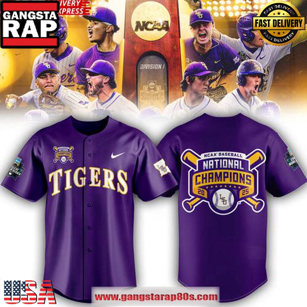 LSU Tigers 2025 NCAA Baseball National Champions Purple Baseball Jersey Shirt LSU Tigers 2025 NCAA Baseball National Champions Purple Baseball Jersey Shirt