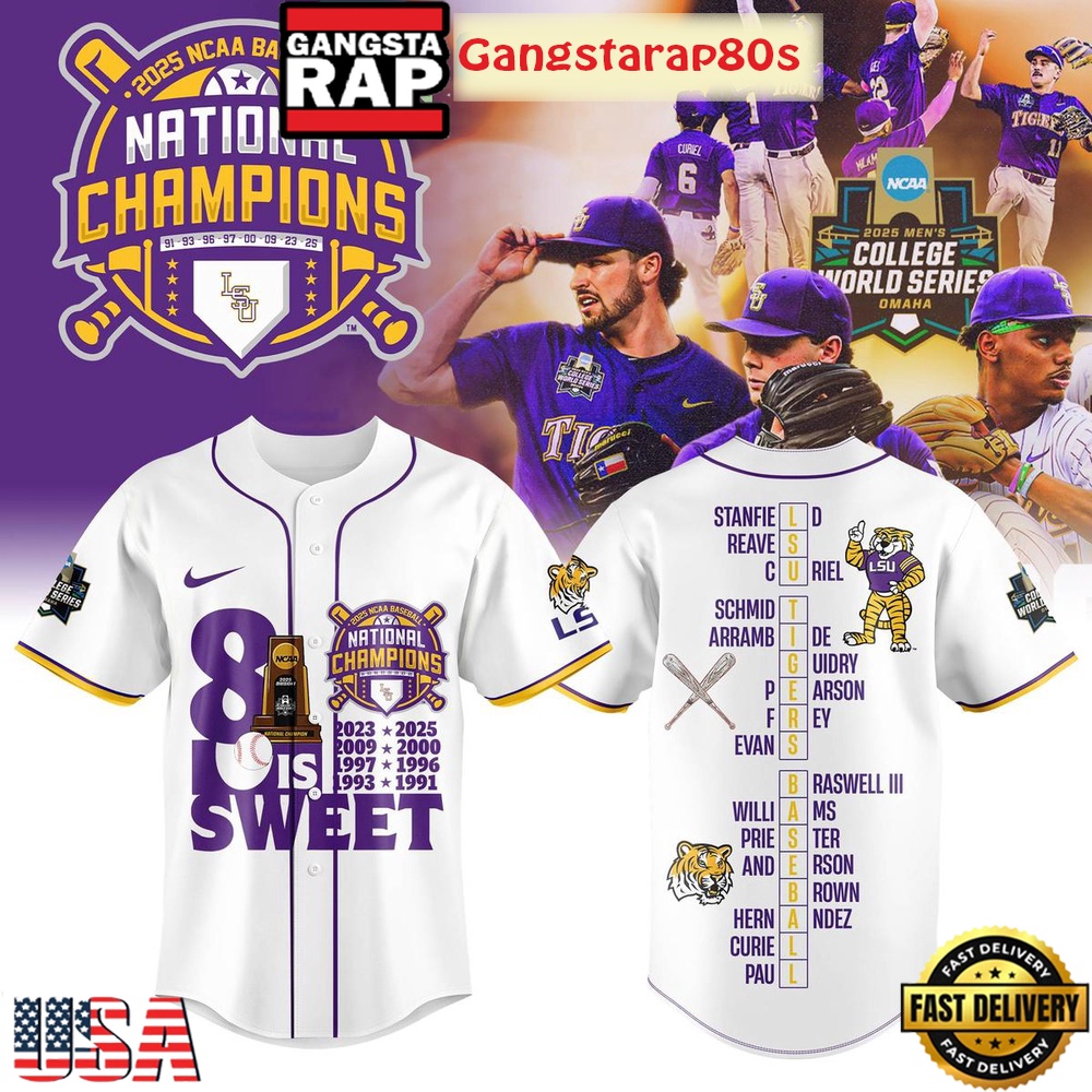LSU Tigers 8x NCAA Baseball Champions Baseball Jersey Shirt LSU Tigers 8x NCAA Baseball Champions Baseball Jersey Shirt