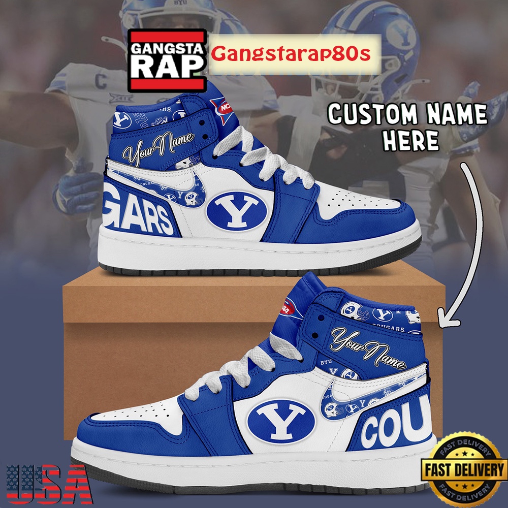 NCAA BYU Cougars Custom Name Air Jordan 1 Shoes Running Sneakers NCAA BYU Cougars Custom Name Air Jordan 1 Shoes Running Sneakers
