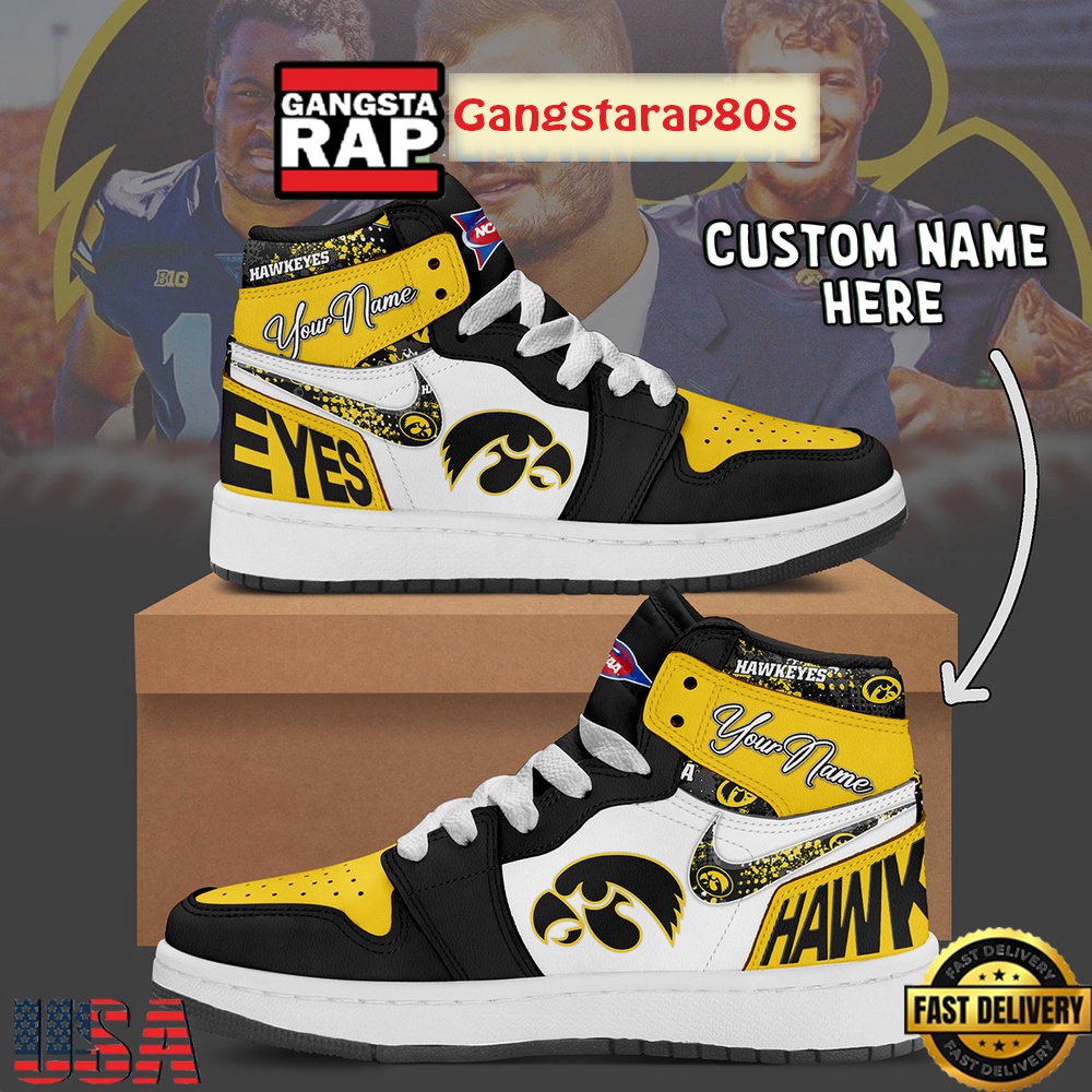 NCAA Iowa Hawkeyes Custom Name Air Jordan 1 Shoes Running Sneakers NCAA Iowa Hawkeyes Custom Name Air Jordan 1 Shoes Running Sneakers