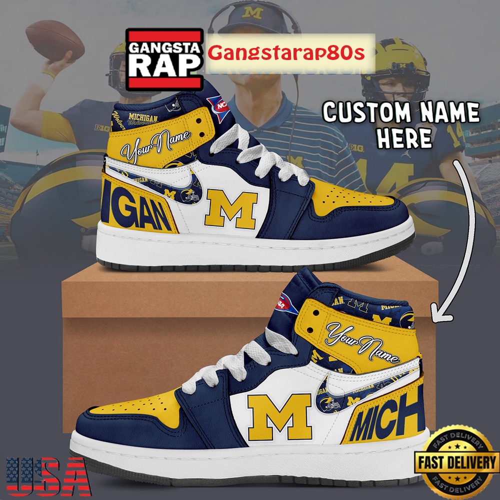 NCAA Michigan Wolverines Custom Name Air Jordan 1 Shoes Running Sneakers NCAA Michigan Wolverines Custom Name Air Jordan 1 Shoes Running Sneakers