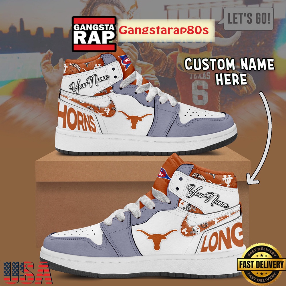 NCAA Texas Longhorns Custom Name Air Jordan 1 Shoes Running Sneakers NCAA Texas Longhorns Custom Name Air Jordan 1 Shoes Running Sneakers