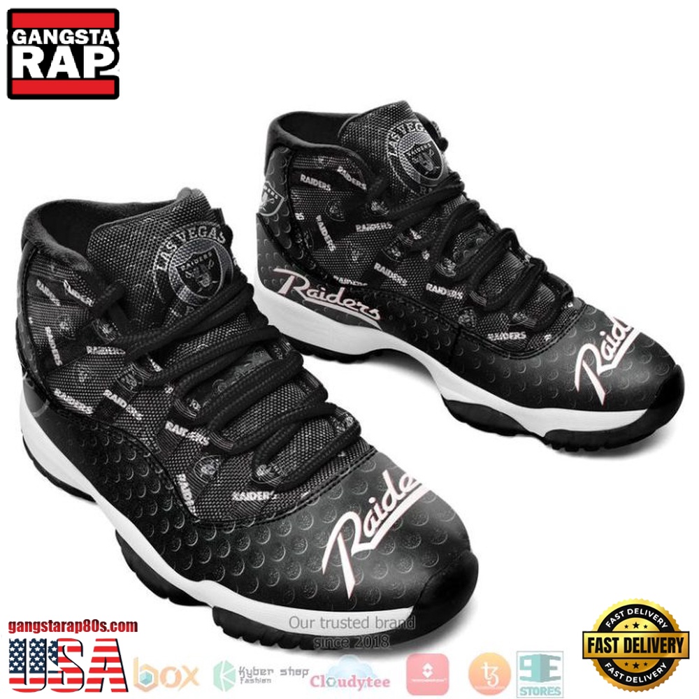 NFL Oakland Raiders Black Unique Design Air Jordan 11 Sneaker Shoes NFL Oakland Raiders Black Unique Design Air Jordan 11 Sneaker Shoes