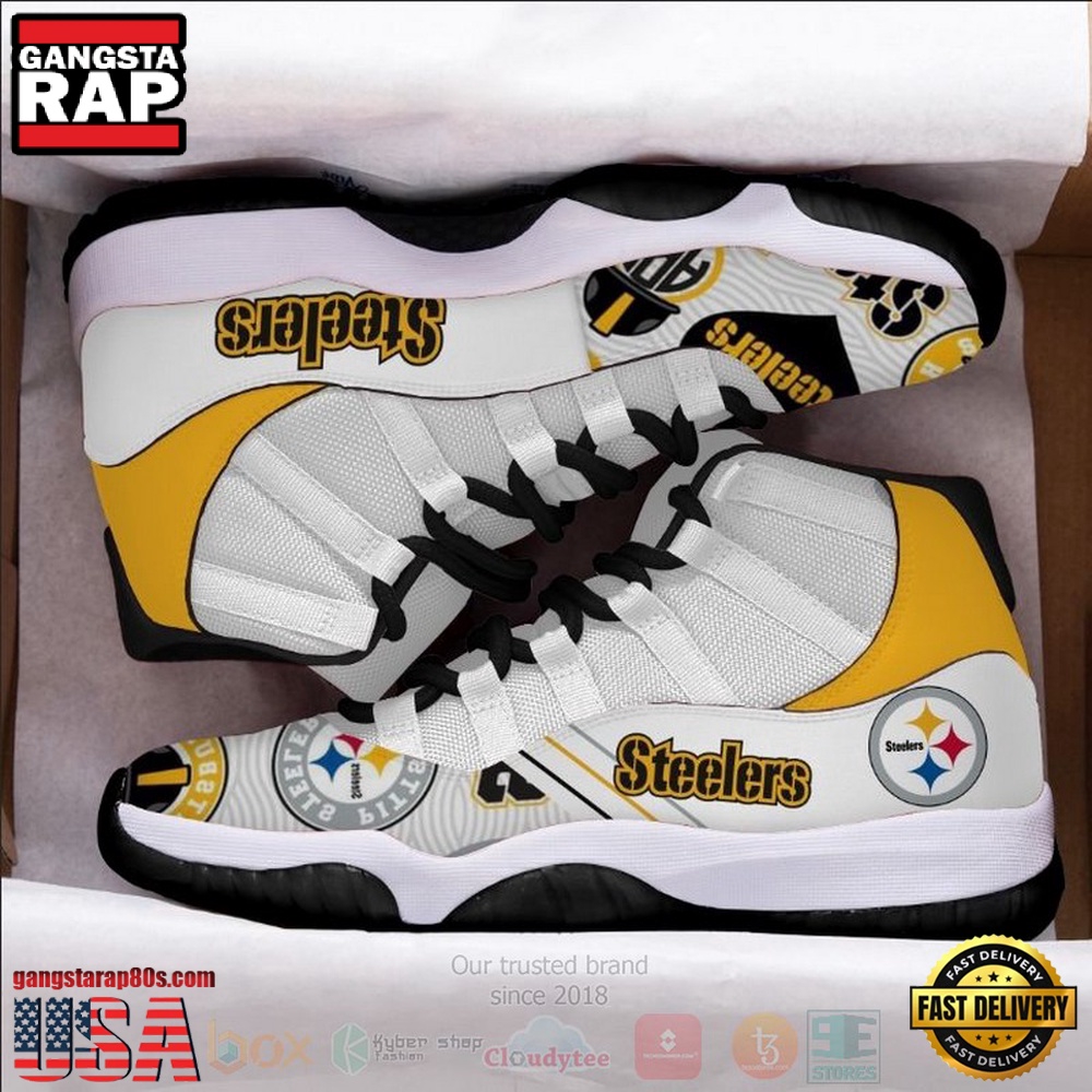 NFL Pittsburgh Steelers Grey-White Unique Design Air Jordan 11 Shoes NFL Pittsburgh Steelers Grey-White Unique Design Air Jordan 11 Shoes
