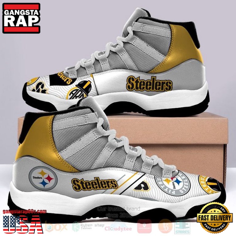 NFL Pittsburgh Steelers Grey-White Unique Design Air Jordan 11 Shoes NFL Pittsburgh Steelers Grey-White Unique Design Air Jordan 11 Shoes