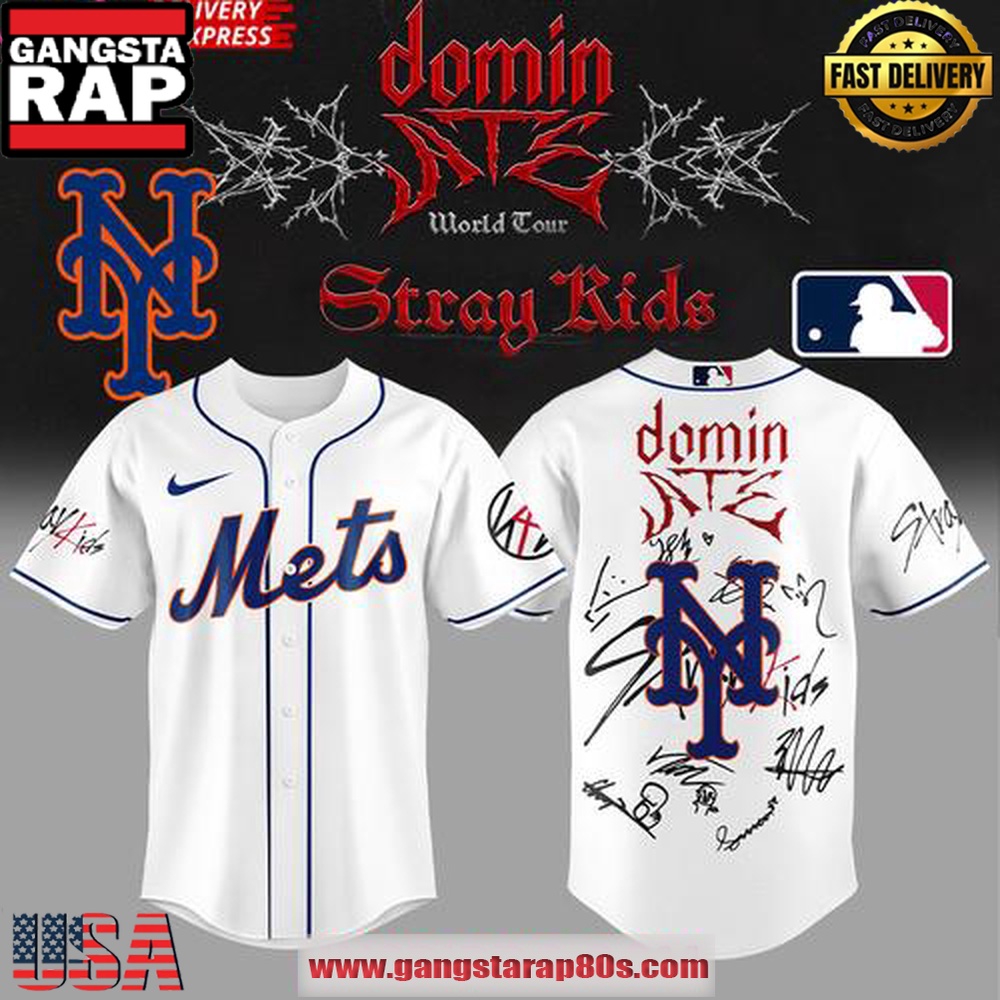 Stray Kids x New York Mets Dominate World Tour Baseball Jersey Shirt Stray Kids x New York Mets Dominate World Tour Baseball Jersey Shirt