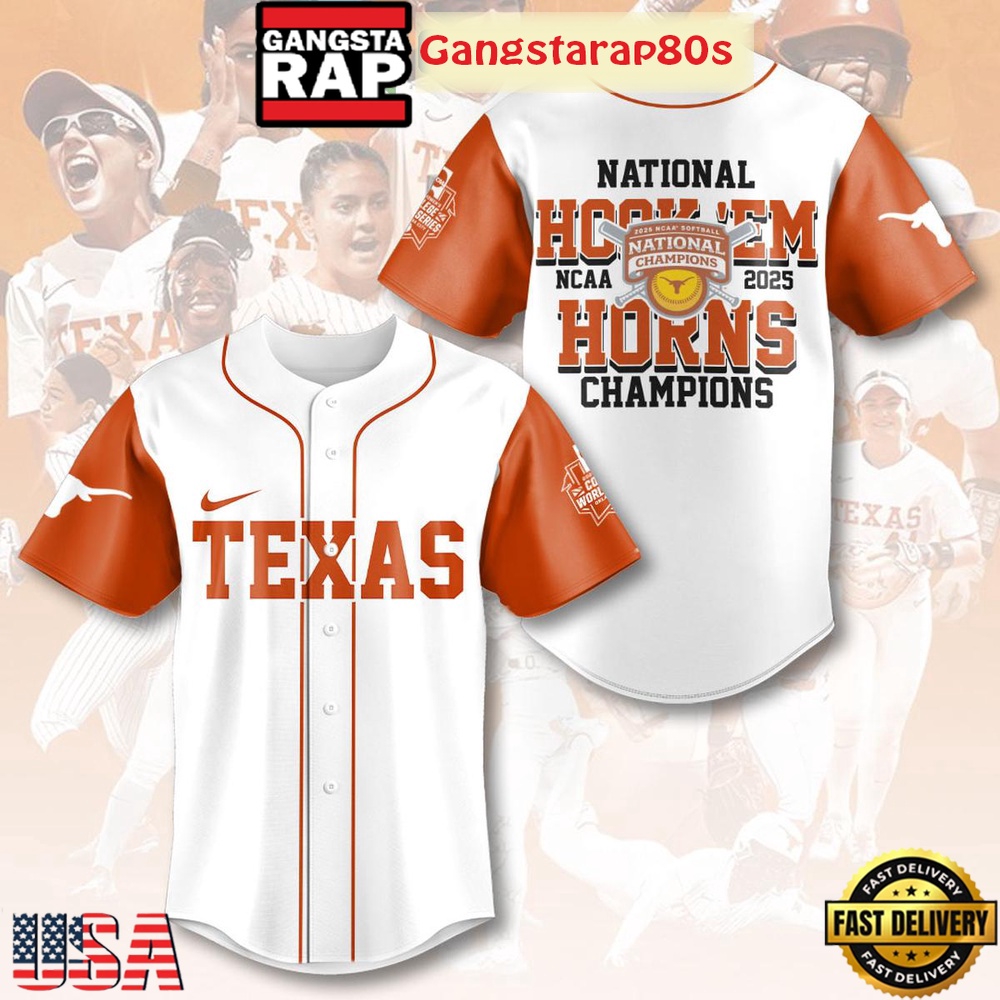 Texas Longhorns 2025 NCAA Softball Women’s College World Champions Baseball Jersey Shirt Texas Longhorns 2025 NCAA Softball Women’s College World Champions Baseball Jersey Shirt