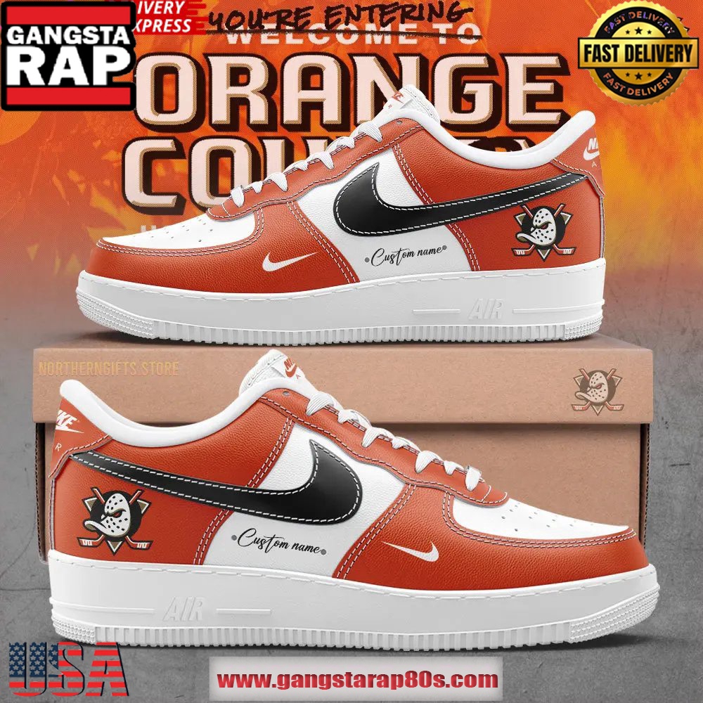 Anaheim Ducks Orange County Custom Air Force 1 Running Sneakers Shoes Anaheim Ducks Orange County Custom Air Force 1 Running Sneakers Shoes