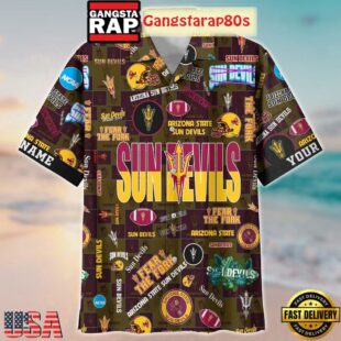 Arizona State Sun Devils Solgan Fear The Fork True Fan Spirit Custom Name Aloha Hawaiian Shirt