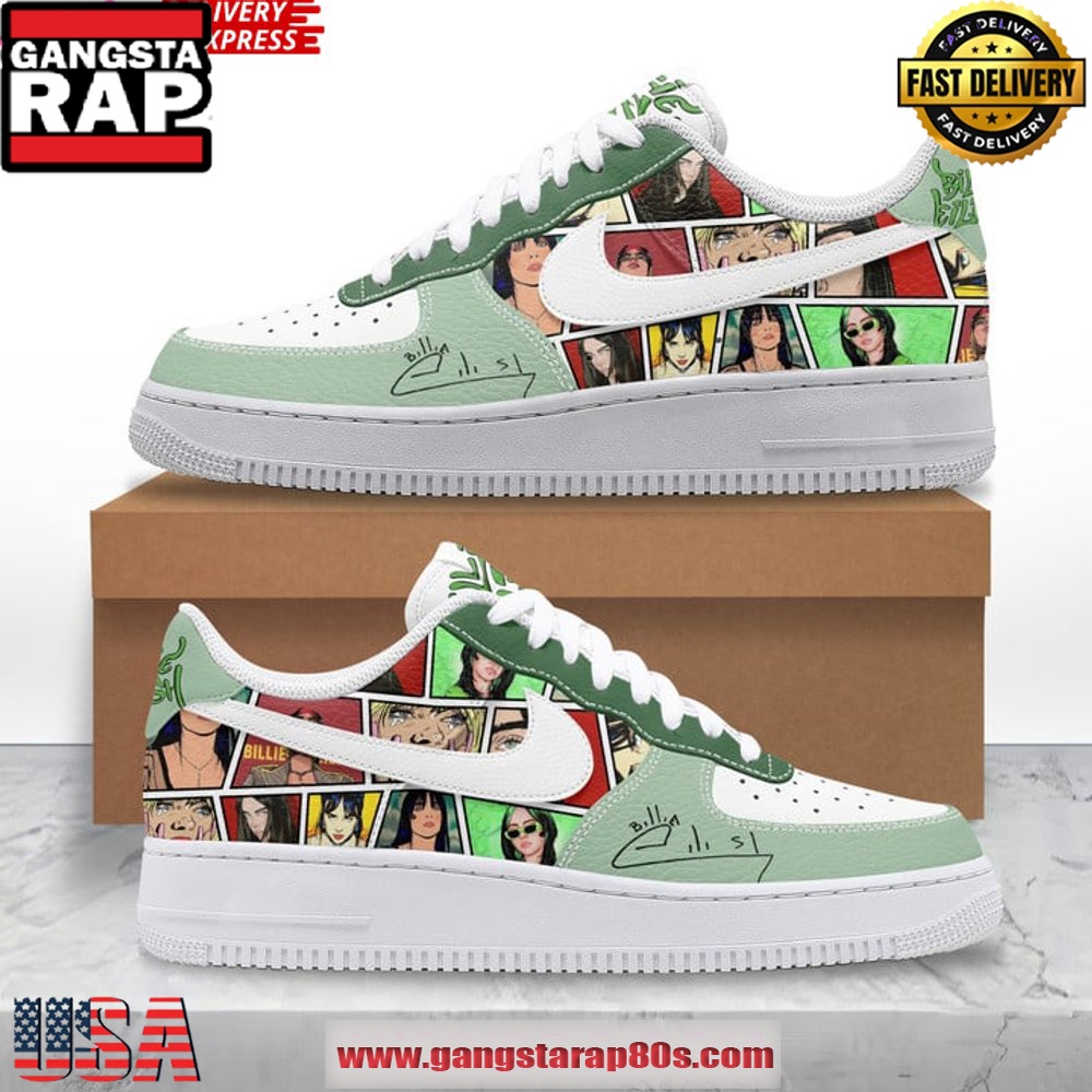 Billie Eilish Comic Style Limited Edition Air Force 1 Sneakers Shoes Billie Eilish Comic Style Limited Edition Air Force 1 Sneakers Shoes