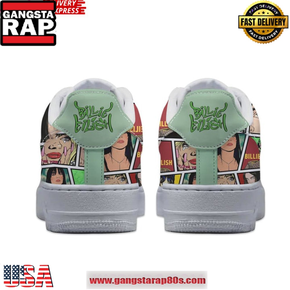 Billie Eilish Comic Style Limited Edition Air Force 1 Sneakers Shoes Billie Eilish Comic Style Limited Edition Air Force 1 Sneakers Shoes
