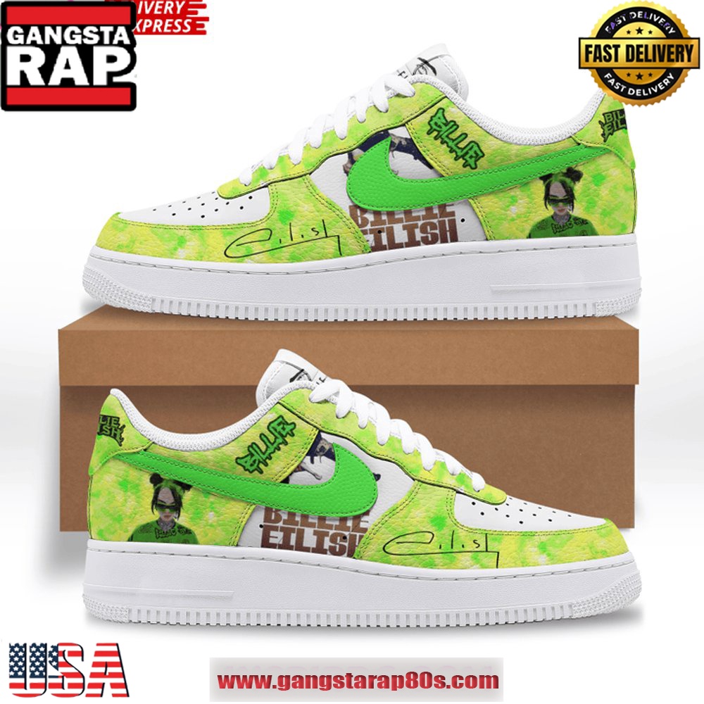 Billie Eilish Neon Vibes Limited Edition Air Force 1 Running Sneakers Shoes Billie Eilish Neon Vibes Limited Edition Air Force 1 Running Sneakers Shoes