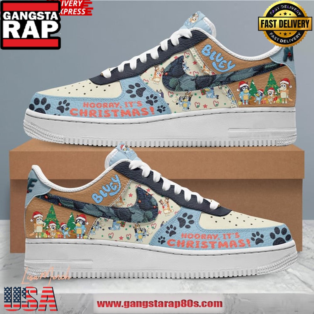 Bluey Hooray It's Christmas Limited Edition Air Force 1 Sneakers Shoes Bluey Hooray It's Christmas Limited Edition Air Force 1 Sneakers Shoes