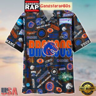Boise State Broncos Solgan Bronco Nation True Fan Spirit Custom Name Aloha Hawaiian Shirt
