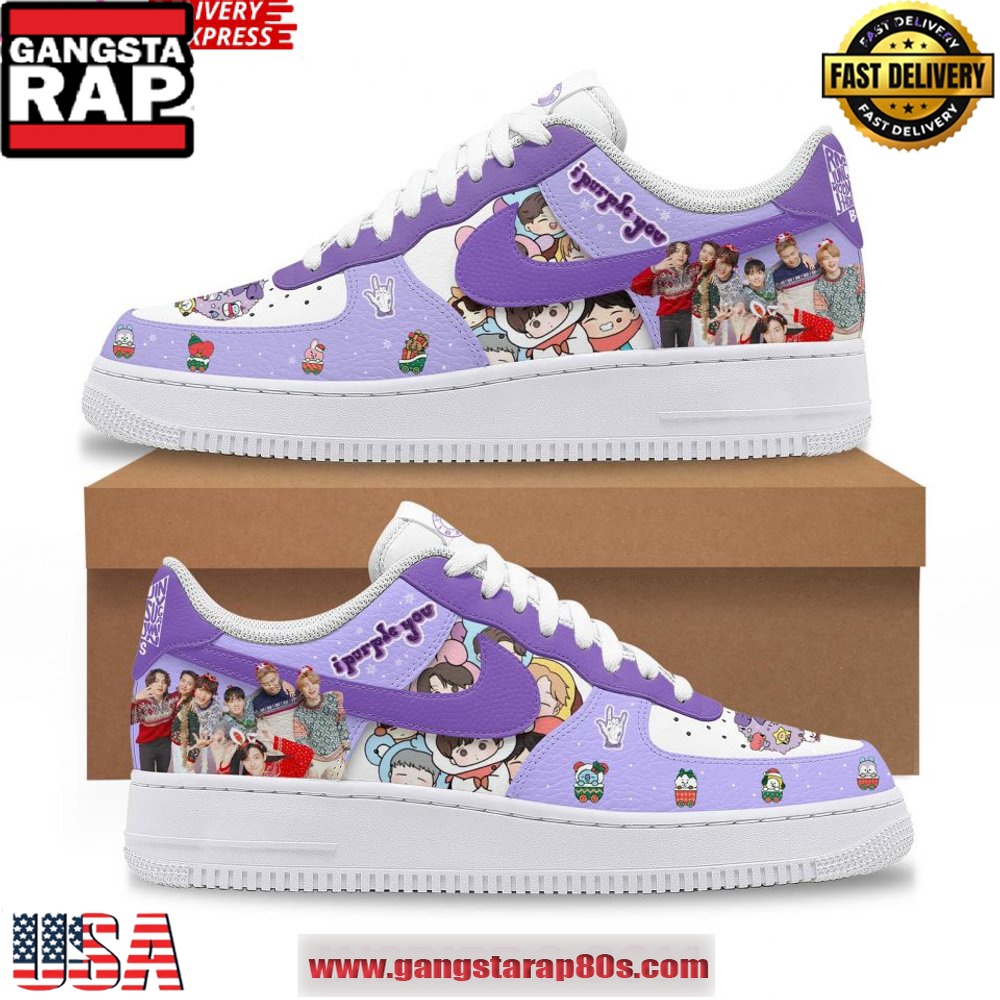 BTS Purple Christmas Holiday Special Air Force 1 Running Sneakers Shoes BTS Purple Christmas Holiday Special Air Force 1 Running Sneakers Shoes