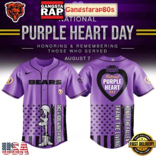 Chicago Bears Purple Heart Day 2025 Unique Design Baseball Jersey