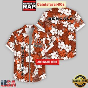 Custom Name Cincinnati Bengals Hibicus Pattern Hawaiian Shirt For Fans