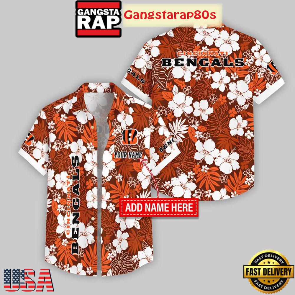 Custom Name Cincinnati Bengals Hibicus Pattern Aloha Hawaiian Shirt Custom Name Cincinnati Bengals Hibicus Pattern Aloha Hawaiian Shirt