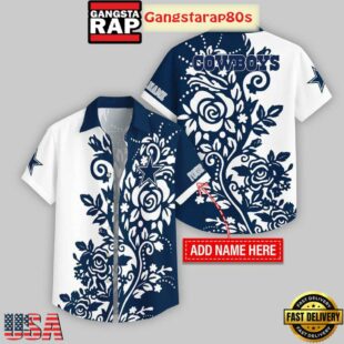 Custom Name Dallas Cowboys Rose Branch Pattern Hawaiian Shirt For Fans