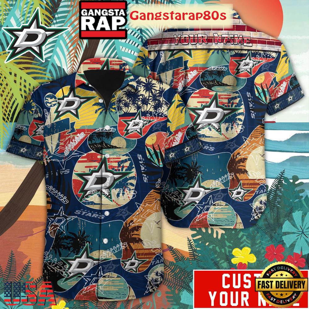 Custom Name Dallas Stars Retro Beach Summer Aloha Hawaiian Shirt Custom Name Dallas Stars Retro Beach Summer Aloha Hawaiian Shirt
