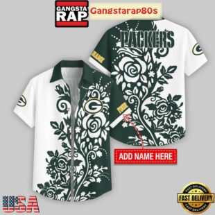 Custom Name Green Bay Packers Rose Branch Pattern Hawaiian Shirt For Fans