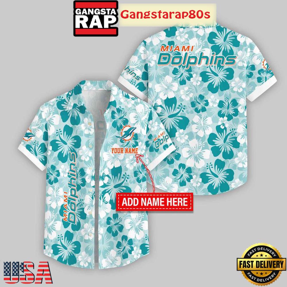 Custom Name Miami Dolphins Flowers Pattern Aloha Hawaiian Shirt Custom Name Miami Dolphins Flowers Pattern Aloha Hawaiian Shirt