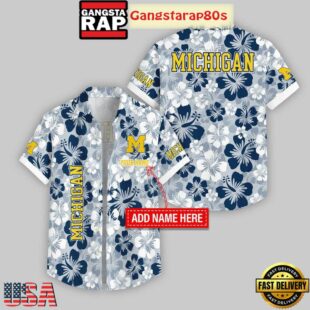 Custom Name Michigan Wolverines Flowers Pattern Hawaiian Shirt For Fans