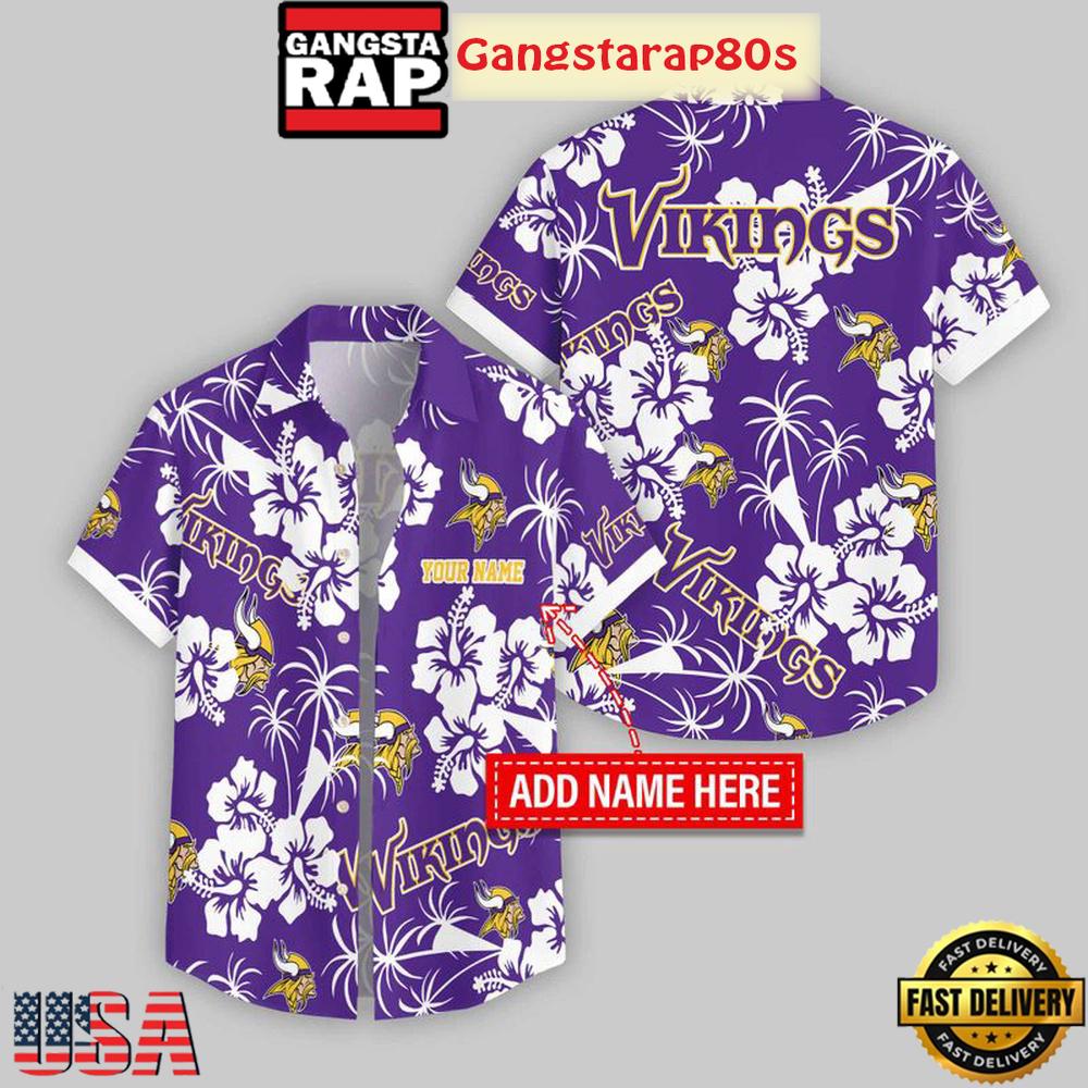 Custom Name Minnesota Vikings Hibicus Aloha Hawaiian Shirt Custom Name Minnesota Vikings Hibicus Aloha Hawaiian Shirt