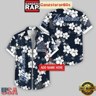 Custom Name New York Yankees Hibicus Pattern Hawaiian Shirt For Fans