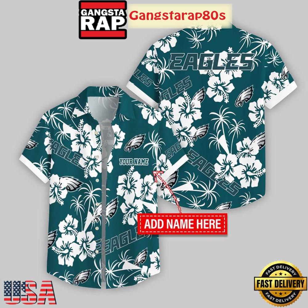 Custom Name Philadelphia Eagles Hibicus Aloha Hawaiian Shirt Custom Name Philadelphia Eagles Hibicus Aloha Hawaiian Shirt