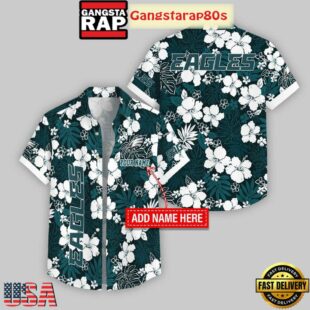 Custom Name Philadelphia Eagles Hibicus Pattern Hawaiian Shirt For Fans