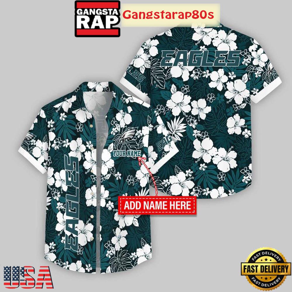 Custom Name Philadelphia Eagles Hibicus Pattern Aloha Hawaiian Shirt Custom Name Philadelphia Eagles Hibicus Pattern Aloha Hawaiian Shirt