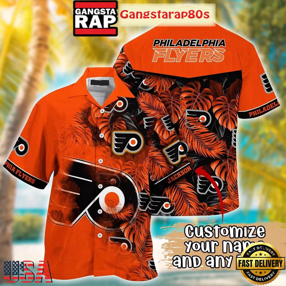 Custom Name Philadelphia Flyers Tropical Shadow Summer Aloha Hawaiian Shirt Custom Name Philadelphia Flyers Tropical Shadow Summer Aloha Hawaiian Shirt
