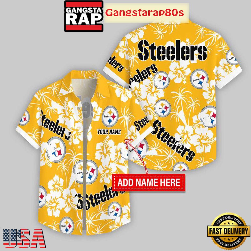 Custom Name Pittsburgh Steelers Hibicus Aloha Hawaiian Shirt Custom Name Pittsburgh Steelers Hibicus Aloha Hawaiian Shirt