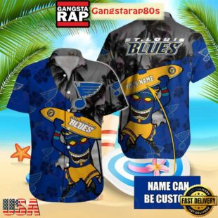 Custom Name St. Louis Blues Tropical Surf Summer Hawaiian Shirt