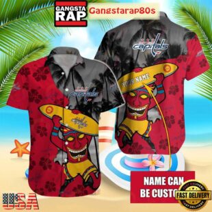 Custom Name Washington Capitals Tiki Surfer Summer Hawaiian Shirt