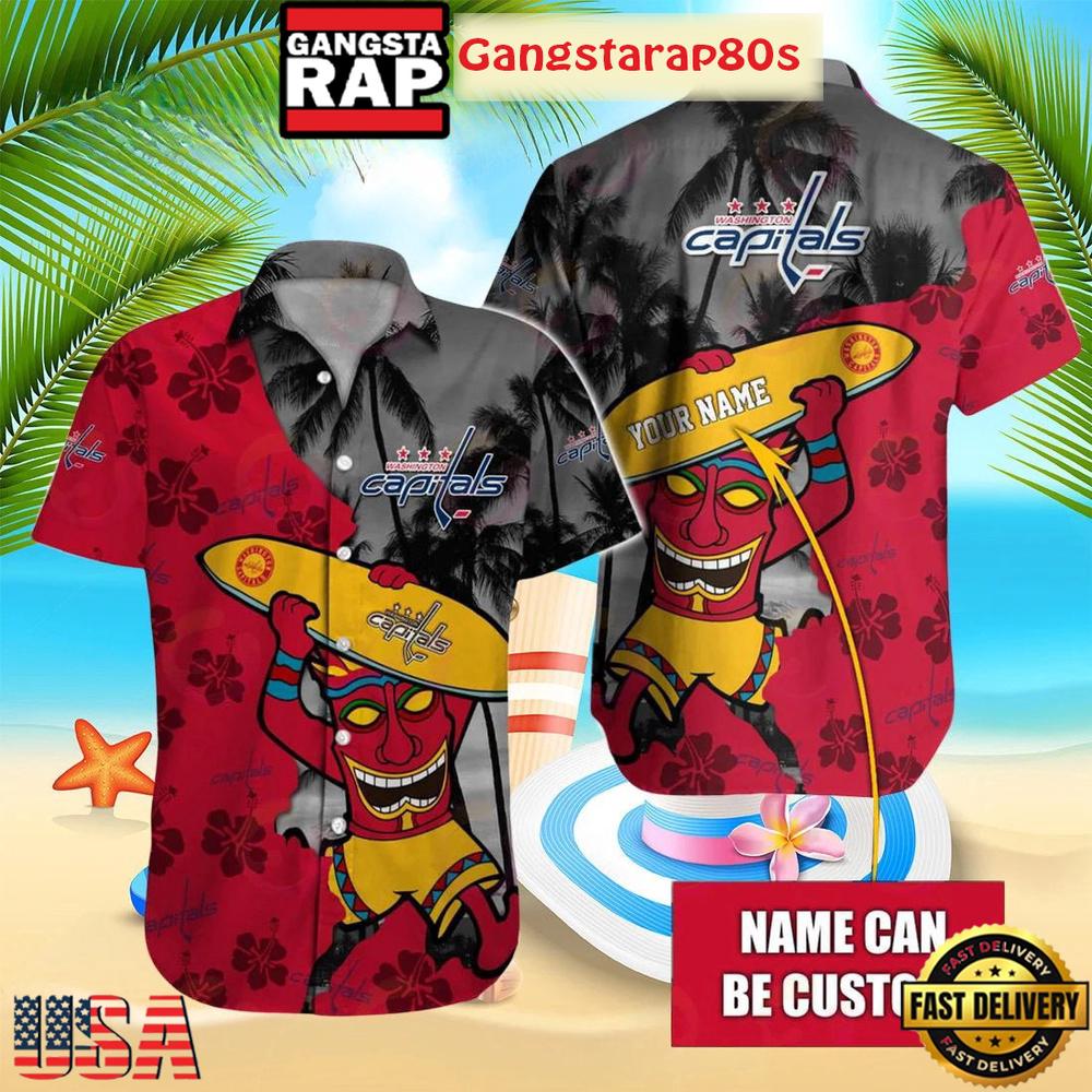 Custom Name Washington Capitals Tiki Surfer Summer Aloha Hawaiian Shirt Custom Name Washington Capitals Tiki Surfer Summer Aloha Hawaiian Shirt
