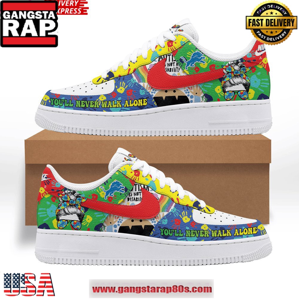 Detroit Lions Autism Awareness Air Force 1 Running Sneakers Shoes Detroit Lions Autism Awareness Air Force 1 Running Sneakers Shoes