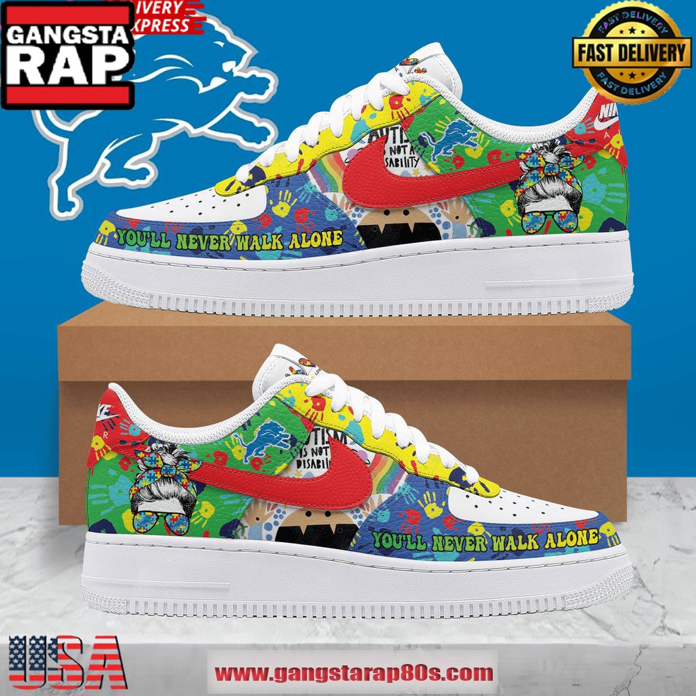 Detroit Lions Autism Awareness Air Force 1 Running Sneakers Shoes Detroit Lions Autism Awareness Air Force 1 Running Sneakers Shoes