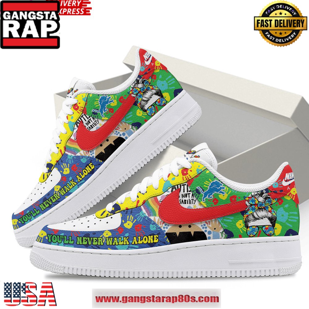 Detroit Lions Autism Awareness Air Force 1 Running Sneakers Shoes Detroit Lions Autism Awareness Air Force 1 Running Sneakers Shoes