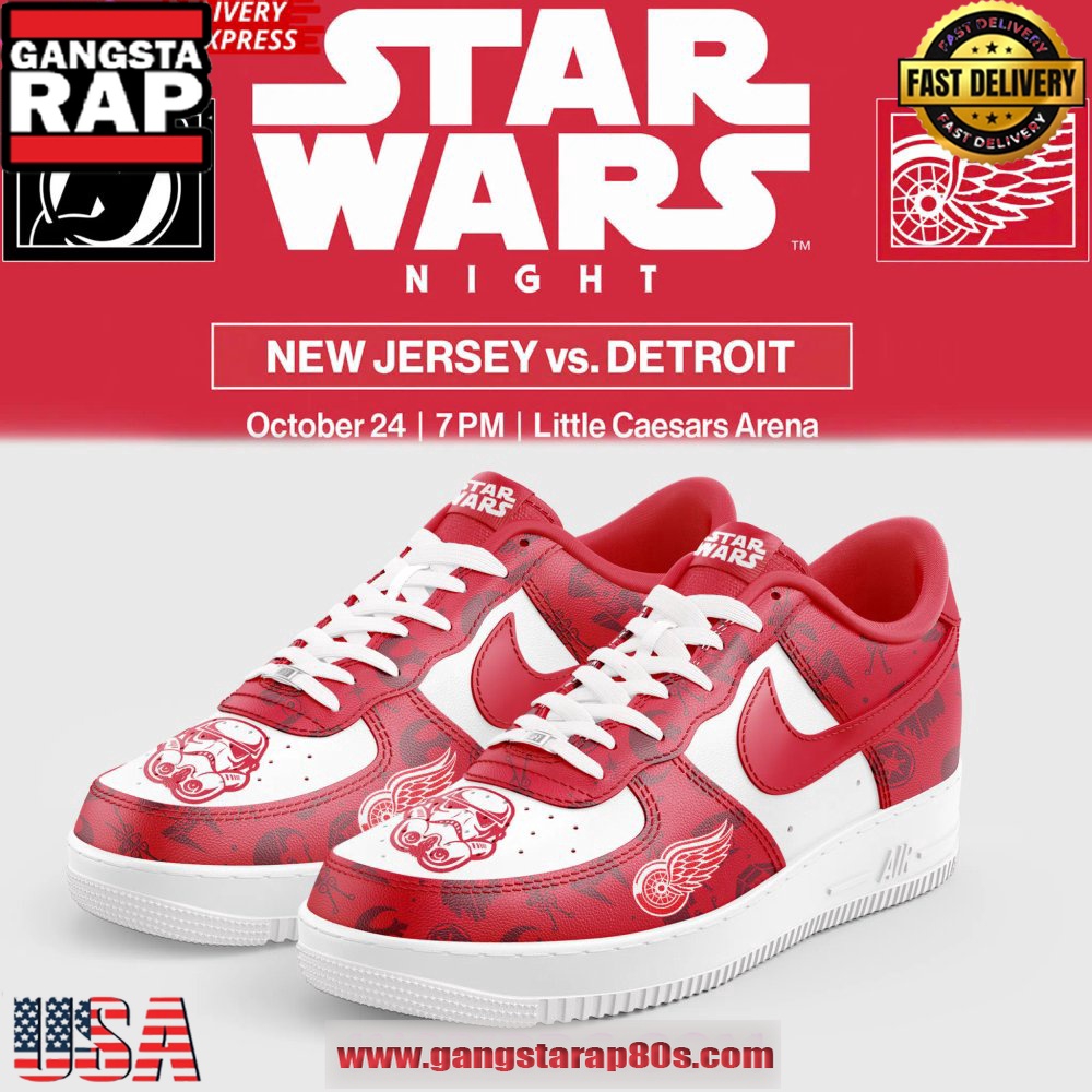 Detroit Red Wings x Star Wars Night 2025 Air Force 1 Running Sneakers Shoes Detroit Red Wings x Star Wars Night 2025 Air Force 1 Running Sneakers Shoes
