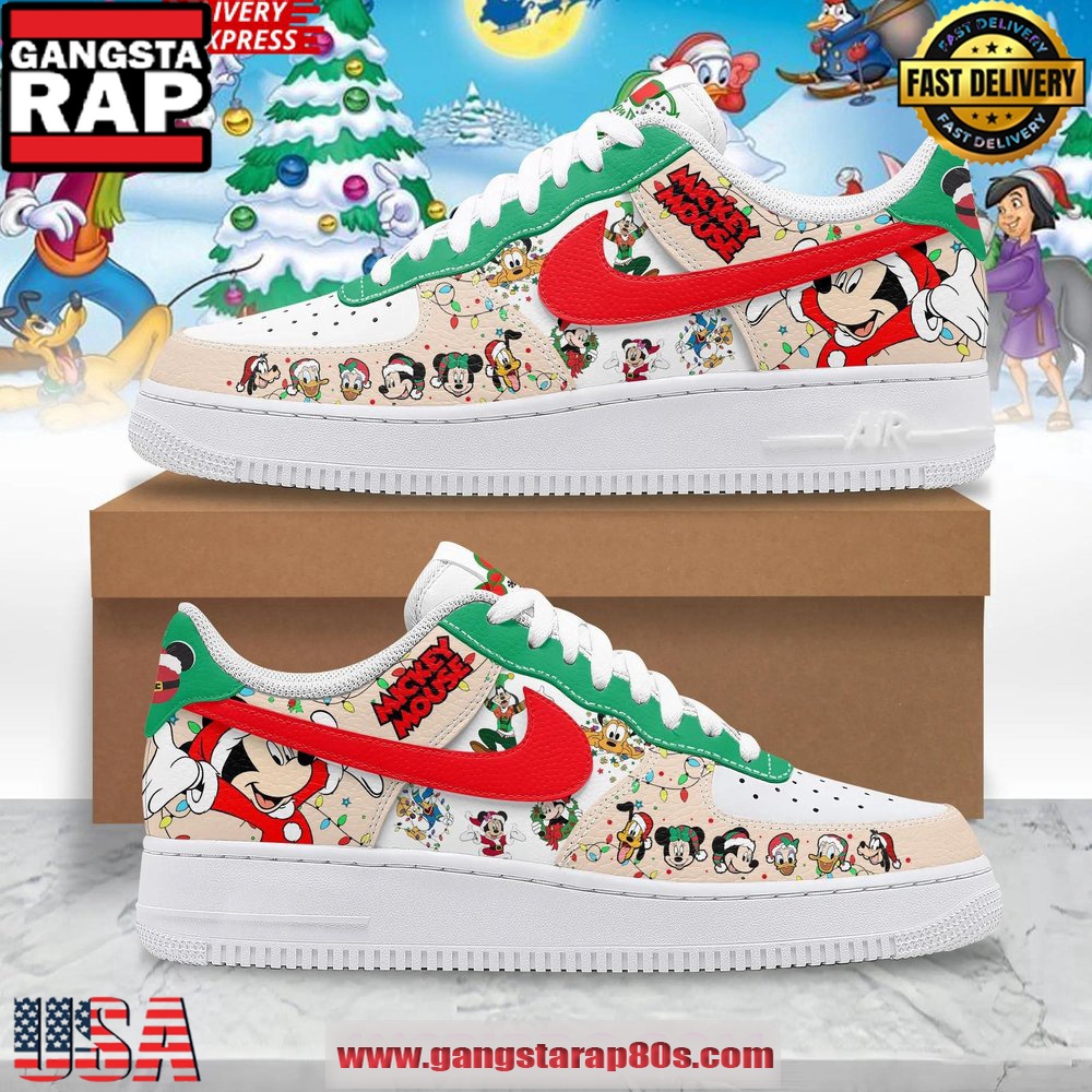 Disney Mickey Mouse Happy Christmas Limited Edition Air Force 1 Running Sneakers Shoes Disney Mickey Mouse Happy Christmas Limited Edition Air Force 1 Running Sneakers Shoes
