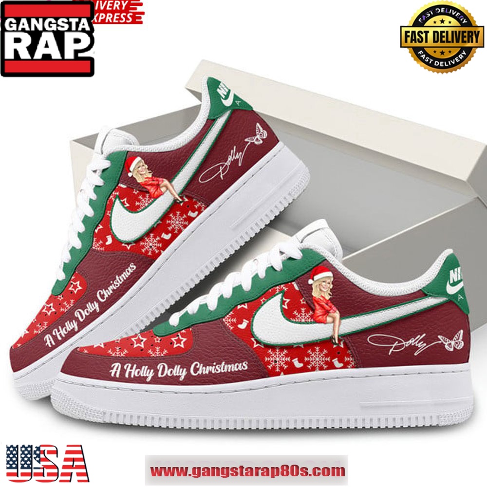 Dolly Parton A Holly Dolly Christmas Air Force 1 Running Sneakers Shoes Dolly Parton A Holly Dolly Christmas Air Force 1 Running Sneakers Shoes