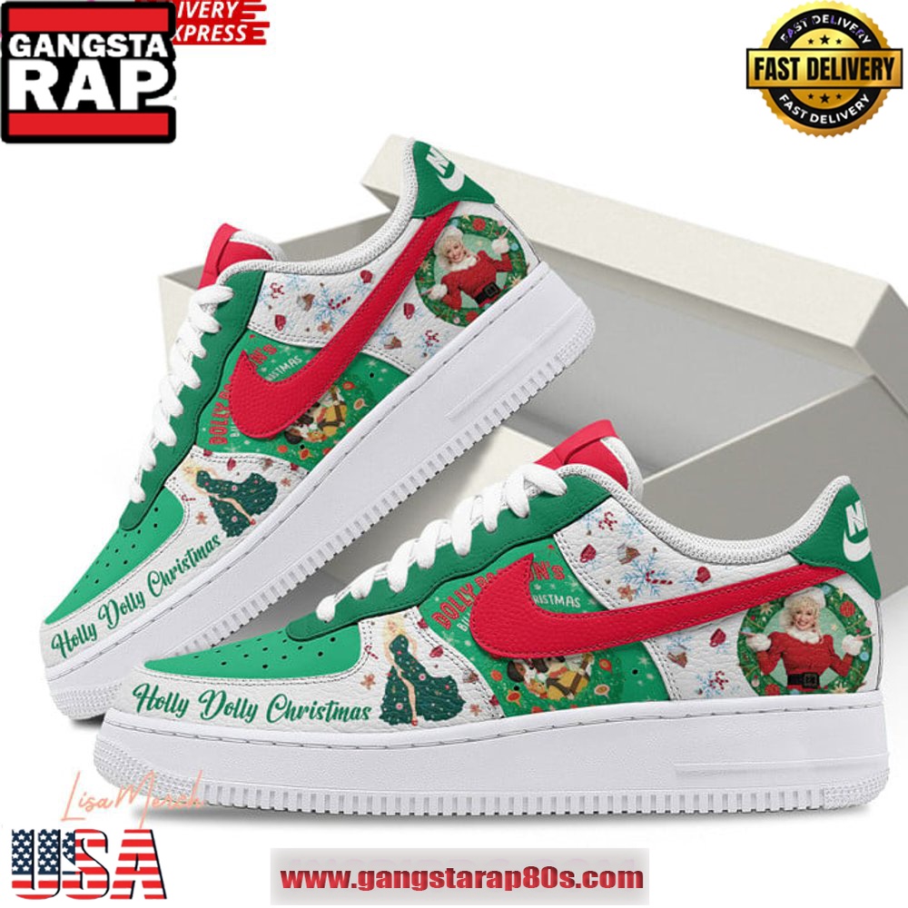Dolly Parton Holly Dolly Christmas Limited Edition Air Force 1 Running Sneakers Dolly Parton Holly Dolly Christmas Limited Edition Air Force 1 Running Sneakers