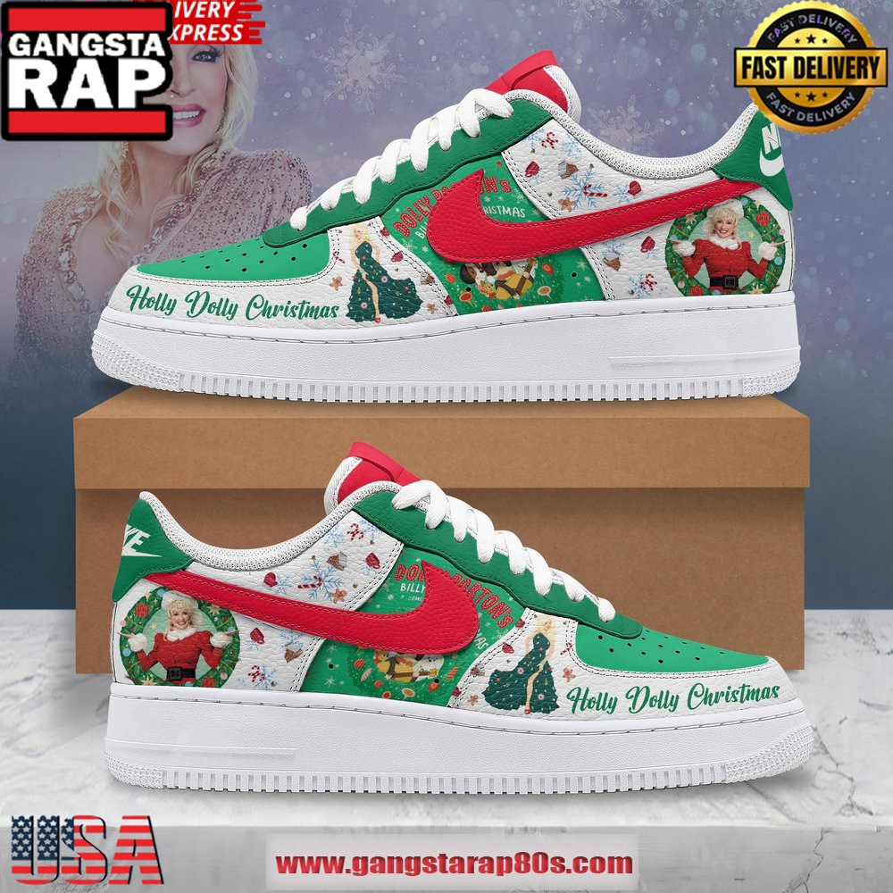 Dolly Parton Holly Dolly Christmas Limited Edition Air Force 1 Running Sneakers Dolly Parton Holly Dolly Christmas Limited Edition Air Force 1 Running Sneakers
