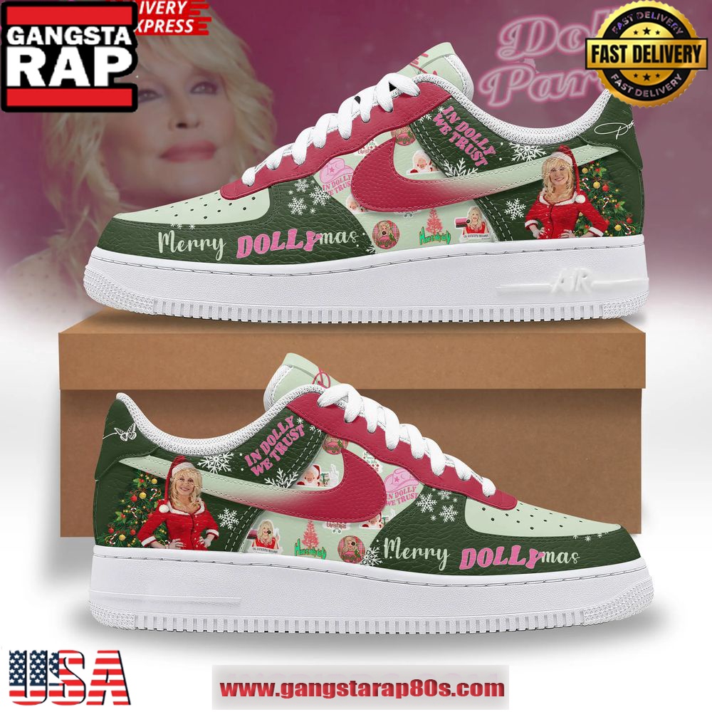 Dolly Parton Merry Dollymas Limited Edition Air Force 1 Running Sneakers Shoes Dolly Parton Merry Dollymas Limited Edition Air Force 1 Running Sneakers Shoes